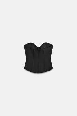ZARA АТЛАСНЫЙ ТОП-КОРСЕТ БЕЗ БРЕТЕЛЕЙ, ЧЕРНЫЙ