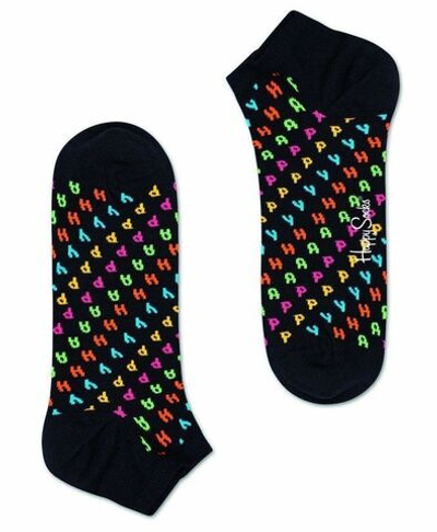 Низкие носки унисекс Happy Low Sock с цветными надписями (Размер: 29) (Цвет: черный)