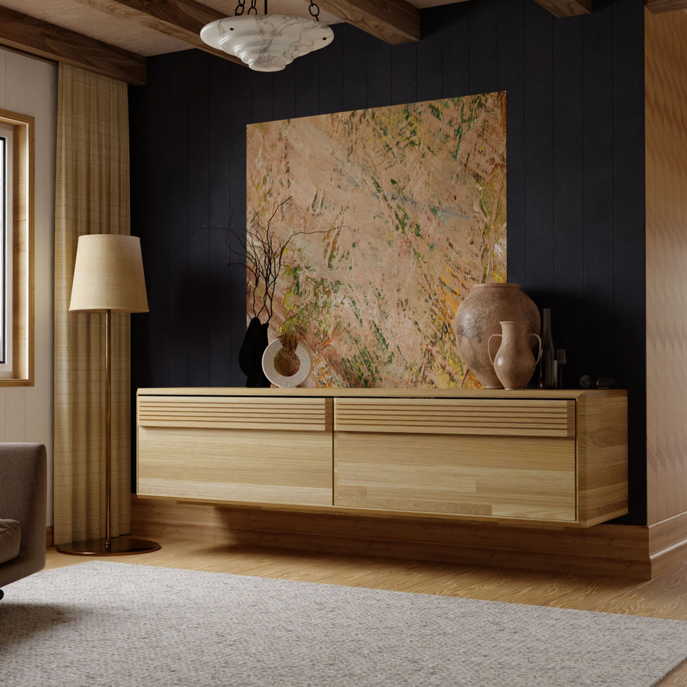 Михаэлла тумба под телевизор из массива дуба премиум качества, с навесной системой, и подсветкой, Беларусь