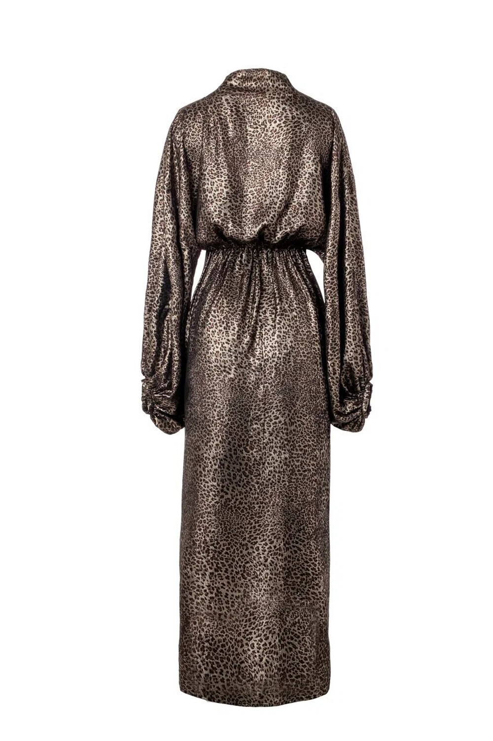 "Golden hour" Платье в пол свободного кроя с разрезом и бархатным поясом