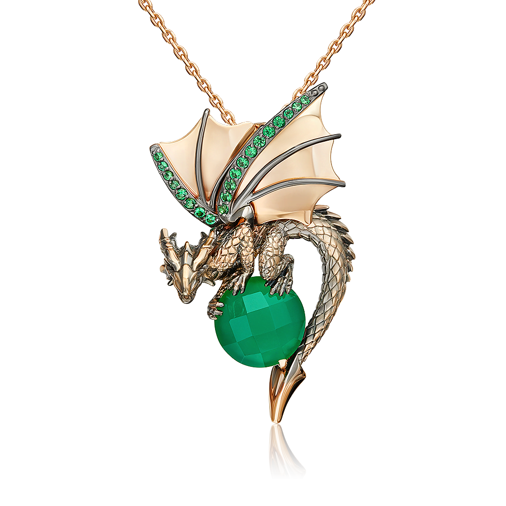 Подвеска «Дракон» из красного золота с халцедоном и фианитами