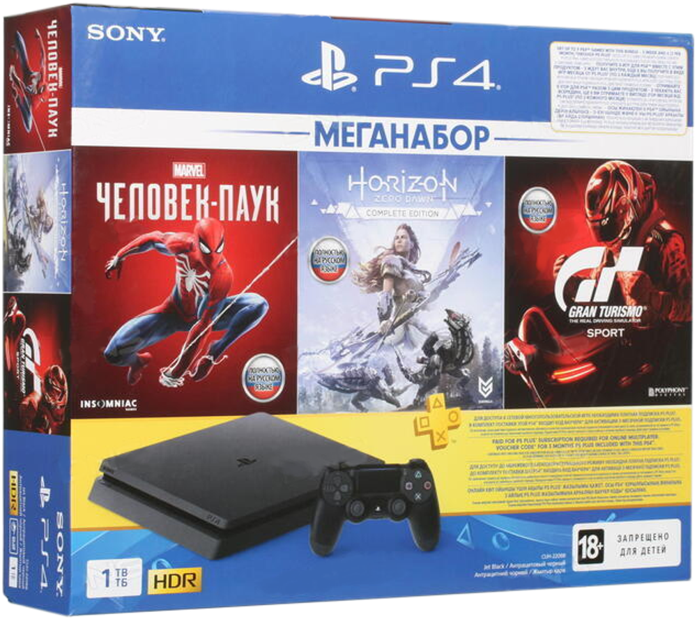 Sony PlayStation 4 Slim 1 ТБ GTS/HZD/SpiderM/PS+ 3мес