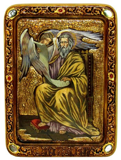 Инкрустированная живописная икона Святой апостол и евангелист Матфей 29х21см на натуральном дереве в подарочной коробке