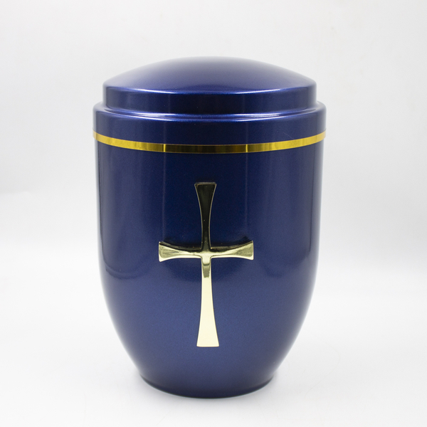 Урна для праха металл темно-синий глянец "Крест"
