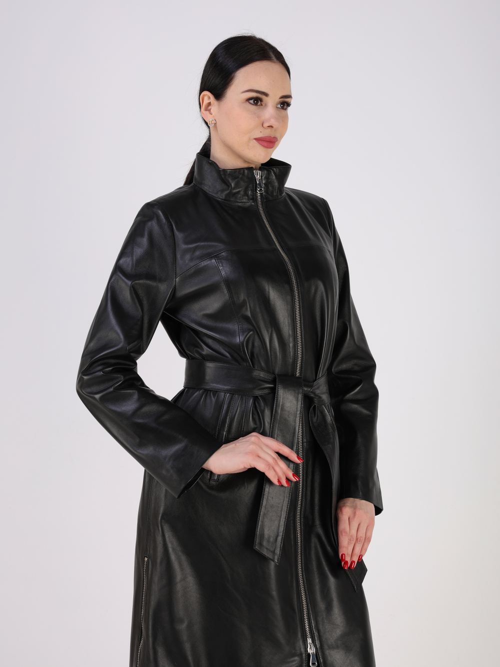 Кожаный плащ длинный натуральный пальто