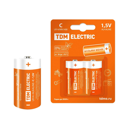 Батарейка Tdm Electric LR14, типоразмер C, 2 шт