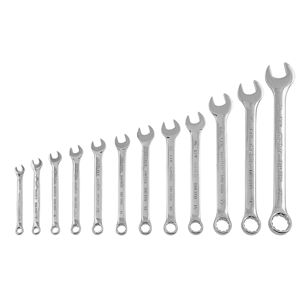 Набор ключей комбинированных, 6-22 мм, 12 шт, CrV, полированный хром Matrix