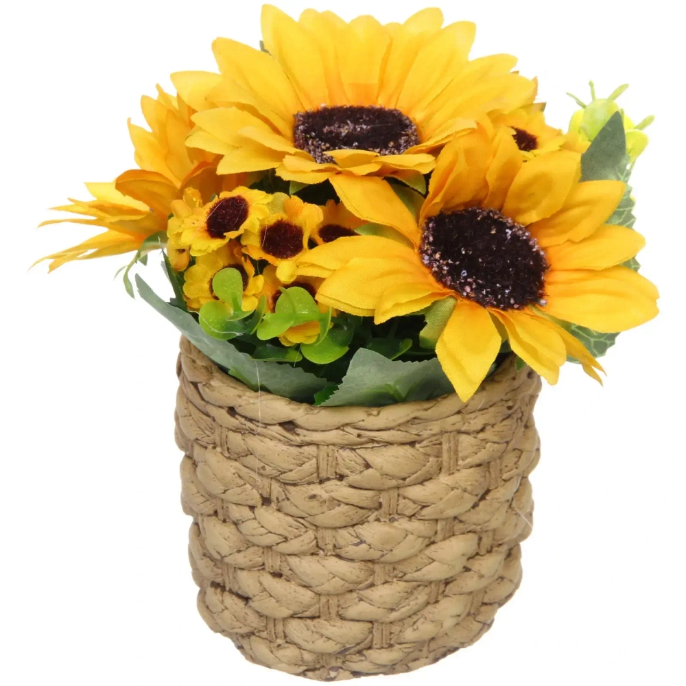 Цветочная композиция «Подсолнухи» 19*20см в керамическом горшке HL-23