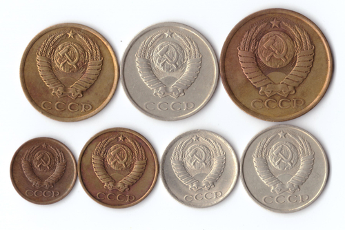 Набор монет 7 шт. 1,2,3,5,10,15,20 копеек 1982 г. Коллекционный XF