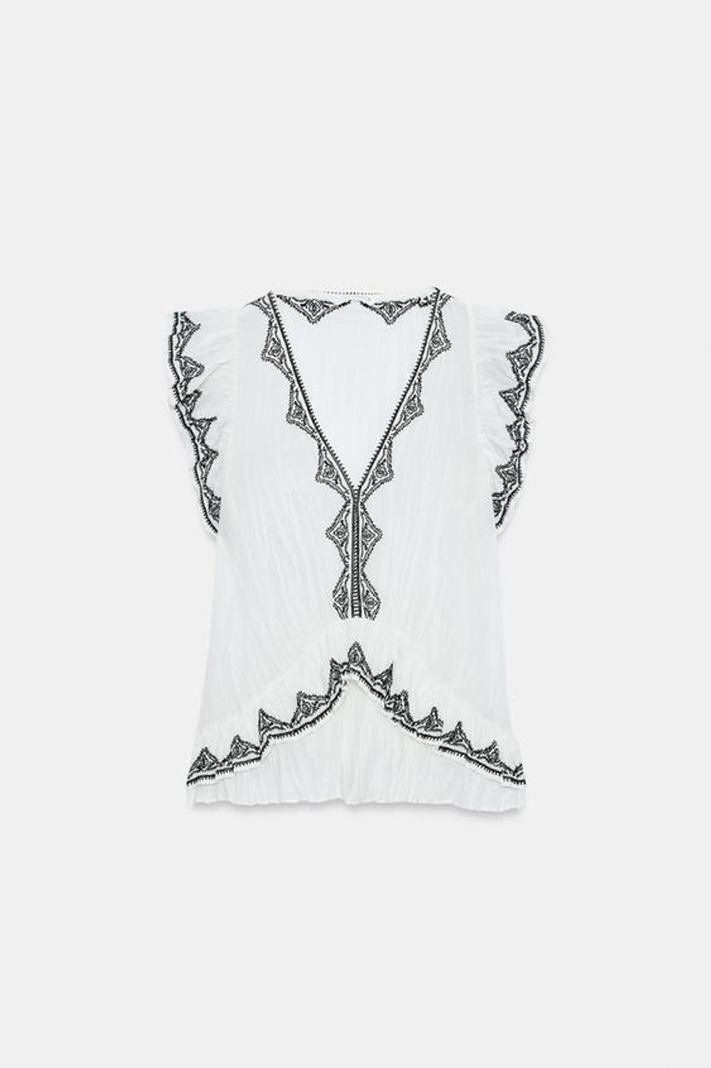 ZARA ТОП С КОНТРАСТНОЙ ВЫШИВКОЙ — ZW COLLECTION, БЕЛЫЙ/ЧЕРНЫЙ