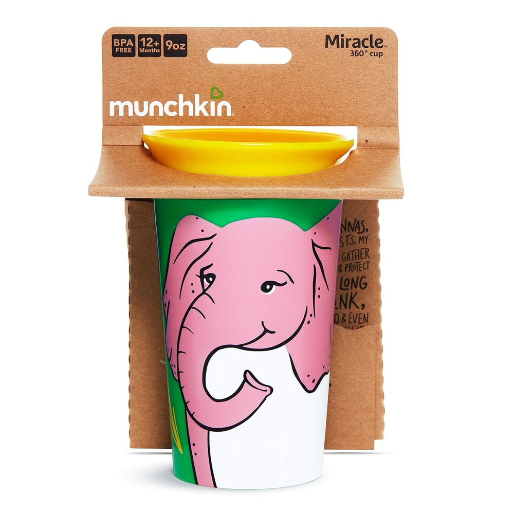 Munchkin поильник-непроливайка MIRACLE 360° WildLove с ручками Слон 266 мл. 12+ 51932
