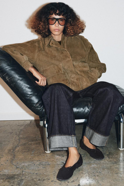 ZARA БАЛЕТКИ ИЗ БАРХАТА С БАНТОМ, СЕРЫЙ