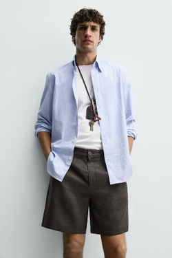 ZARA БЕРМУДЫ ИЗ 100% ЛЬНА КЛАССИЧЕСКОГО КРОЯ, КОРИЧНЕВЫЙ