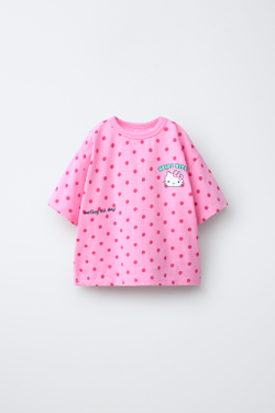ZARA ФУТБОЛКА В ГОРОШЕК И СЕРФИНГ HELLO KITTY ©, РОЗОВЫЙ