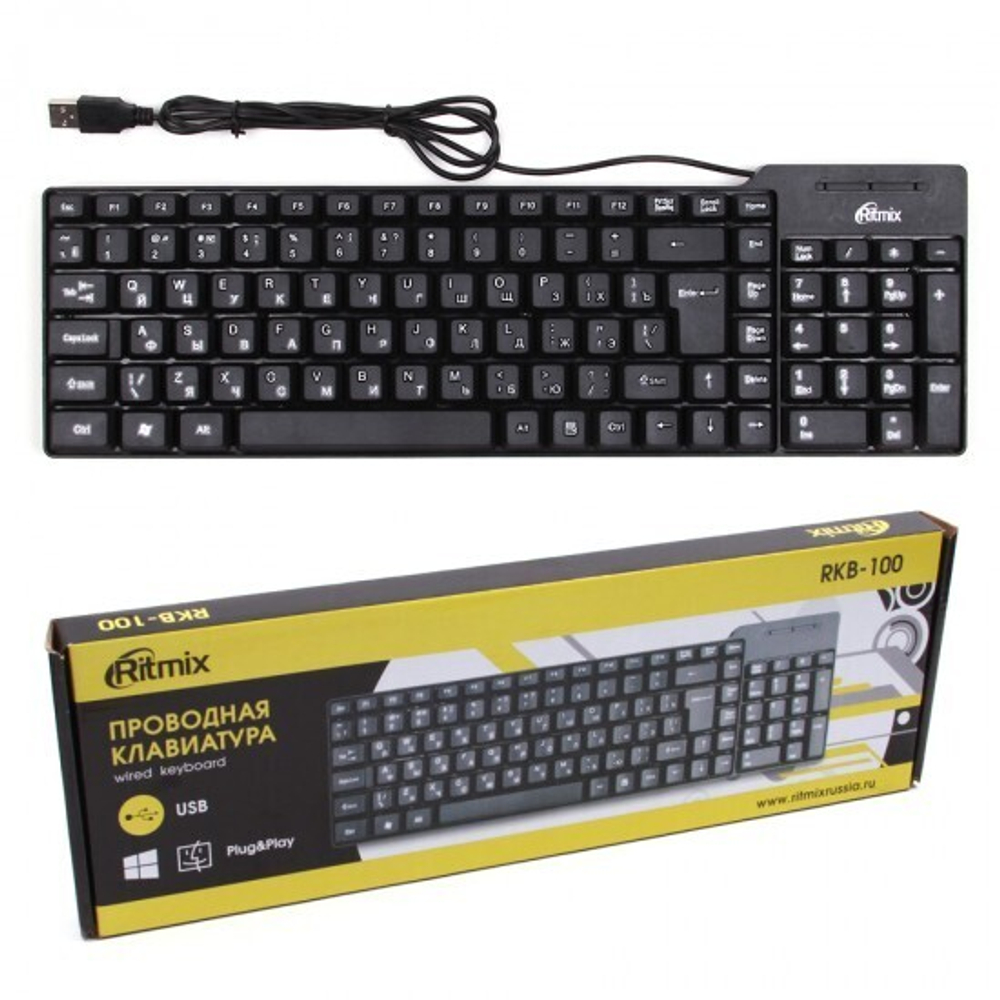 Клавиатура Ritmix RKB-100, USB 010251 Черный