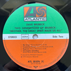 Винтажная виниловая пластинка LP Dave Brubeck and Darius Brubeck Ensemble with Chris and Dan Brubeck, Two Generations Of Brubeck ("Brother, The Great Spirit Made Us All.") (Германия 1974)