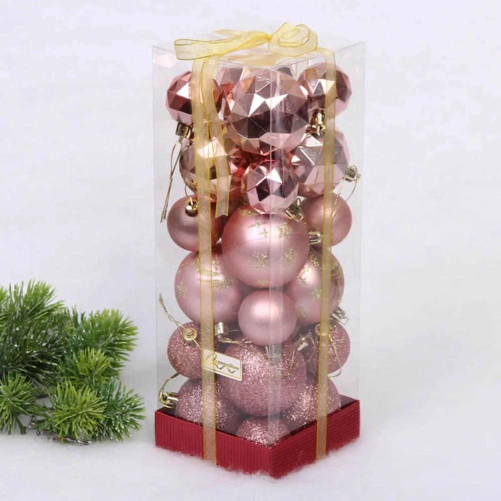 Набор шаров «Winter shine» 6 см + 4 см (24 предмета), Розовое золото