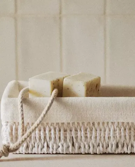 ZARA HOME ПРЯМОУГОЛЬНАЯ КОРЗИНА С ТЕКСТИЛЬНОЙ ПОДКЛАДКОЙ, БЕЛЫЙ