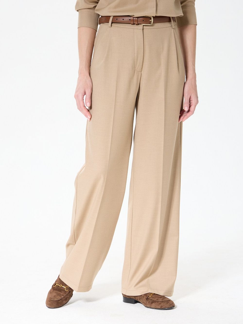 Брюки палаццо на молнии бежевая смесовая шерсть