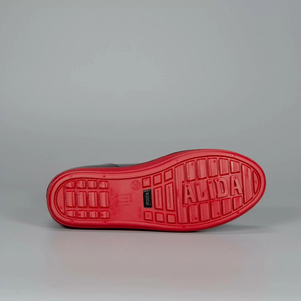 Полусапожки женские утепленные из ПВХ Nordman Alida ПС-24 УФ (флис), Черные с красной подошвой