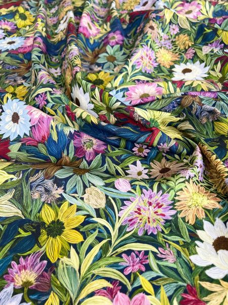 ПОЛЕВЫЕ ЦВЕТЫ, РОМАШКИ, НАРЦИССЫ , отрез 25 см - 100% хлопок 5