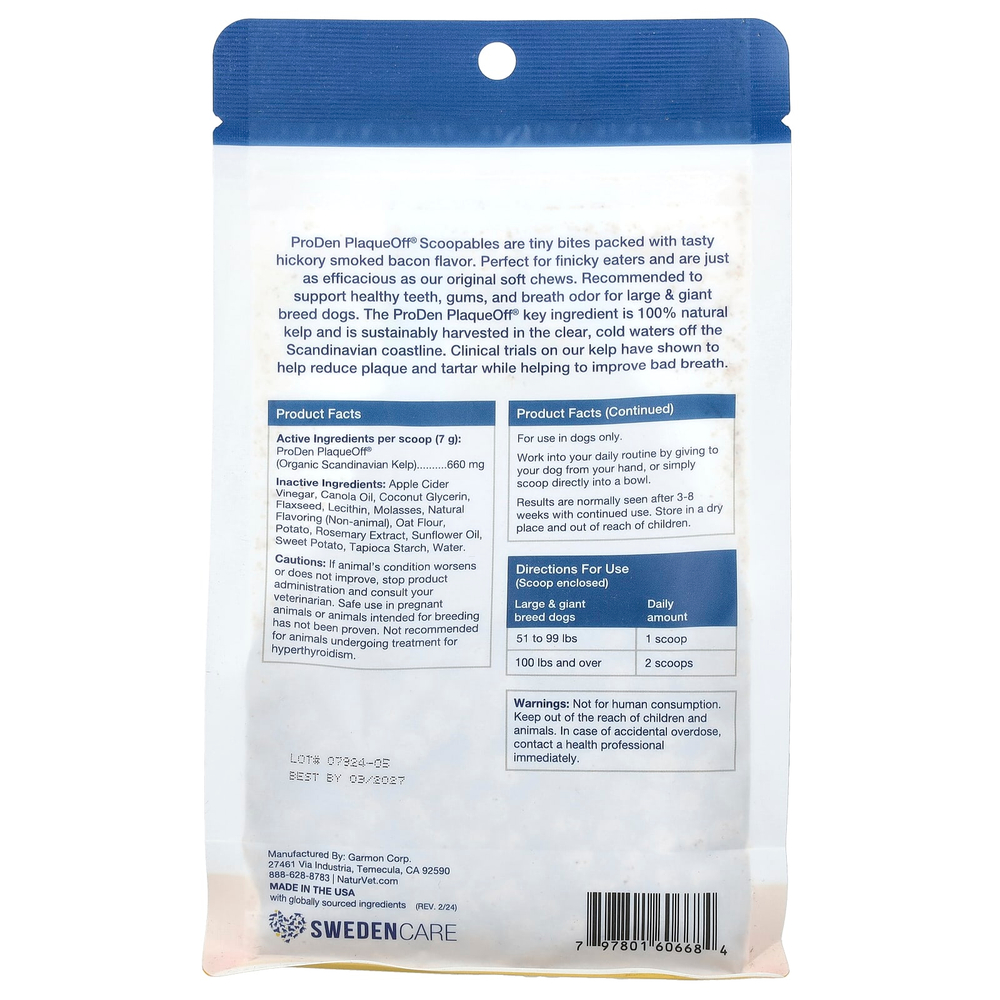 ProDen, ProDen PlaqueOff® Scoopables, For Large & Giant Breed Dogs, Hickory Smoked Bacon , 45 Scoops, 11 oz (315 g)