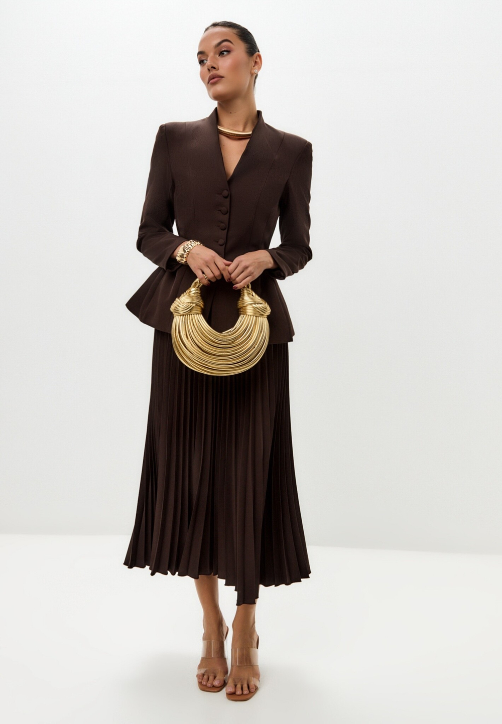 Жакет с воротником - полустойкой удлиненный