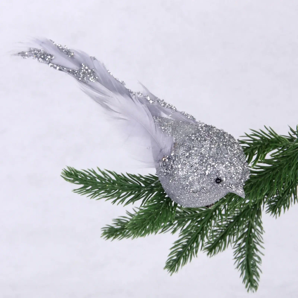 Украшение новогоднее «Сказочная птица» 5*7*18 см, Серебро