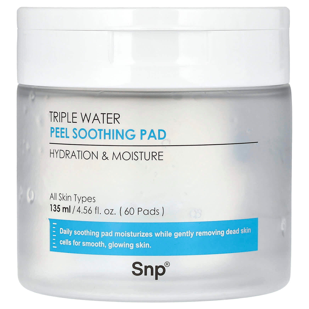 SNP, Triple Water, пилинг-диски с успокаивающим эффектом, 60 шт., 135 мл (4,56 жидк. унции)
