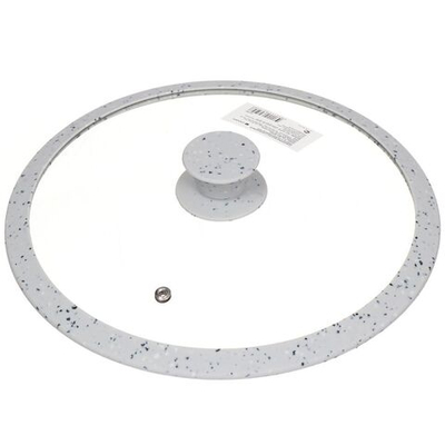 Крышка для посуды стекло, 26 см, Daniks, Мрамор, кноп бакелит,силикон, сер, с силик ободом, HA360