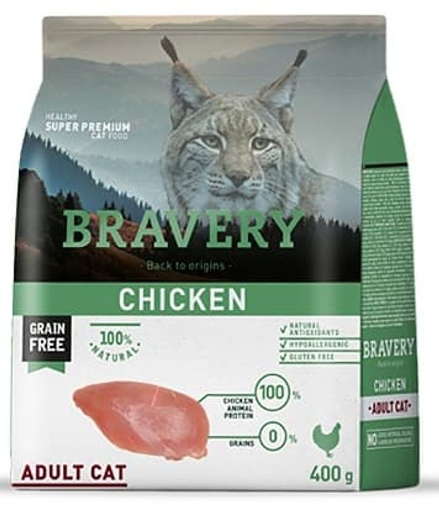 BRAVERY 400г корм для кошек с курицей
