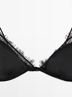 Massimo Dutti Топ-бралетт из смесового шелка с кружевом, черный