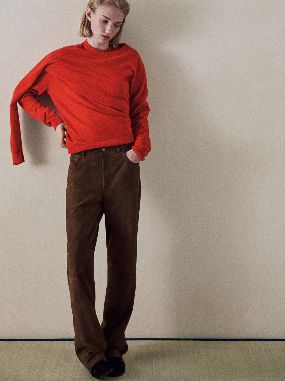 Massimo Dutti Кашемировый свитер с круглым вырезом, оранжевый