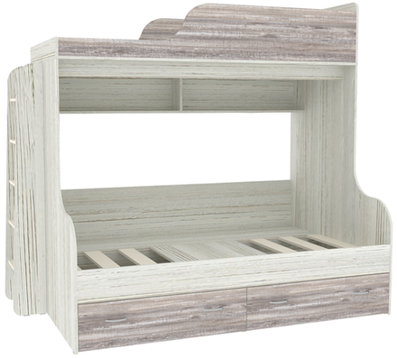 Двухъярусная кровать КарИВи Дуэт-15 с деревянной лестницей Винтерберг Бетон