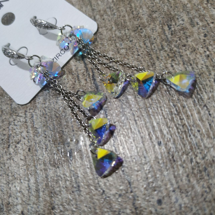 Серьги-петли Cubic Zirconia подвеска кружки треугольники цепочки цвет белый перламутровый металл серебристый