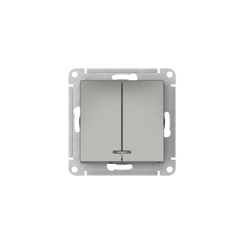 ATLASDESIGN 2-клавишный ВЫКЛЮЧАТЕЛЬ с подсветкой, сх.5а, 10АХ, мех., быстрозажим. клем., СТАЛЬ