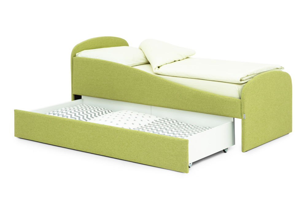 Детская мягкая кровать с ящиком Бельмарко Letmo авокадо рогожка