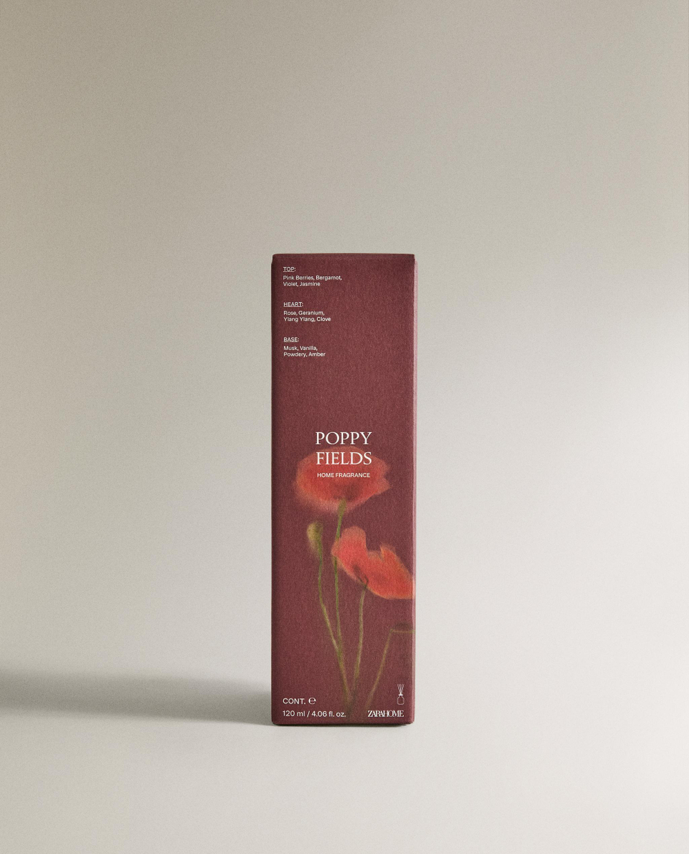 Zara Home Аромадиффузор Poppy Fields 120 мл, тростниковые палочки микадо, аромат цветочный, Розовый