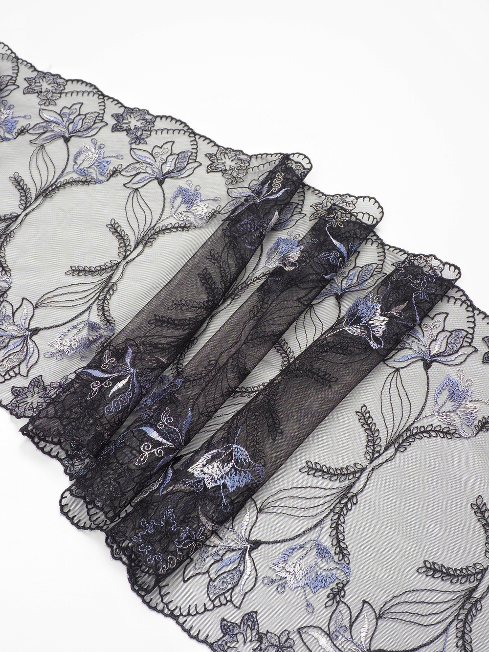 Кружево вышивка на сетке черная с орхидеей неэластичная ширина 25 см