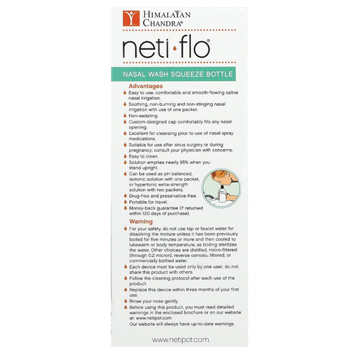 Himalayan Chandra, флакон для промывания носа с пакетиками соли нети, 2,16 г