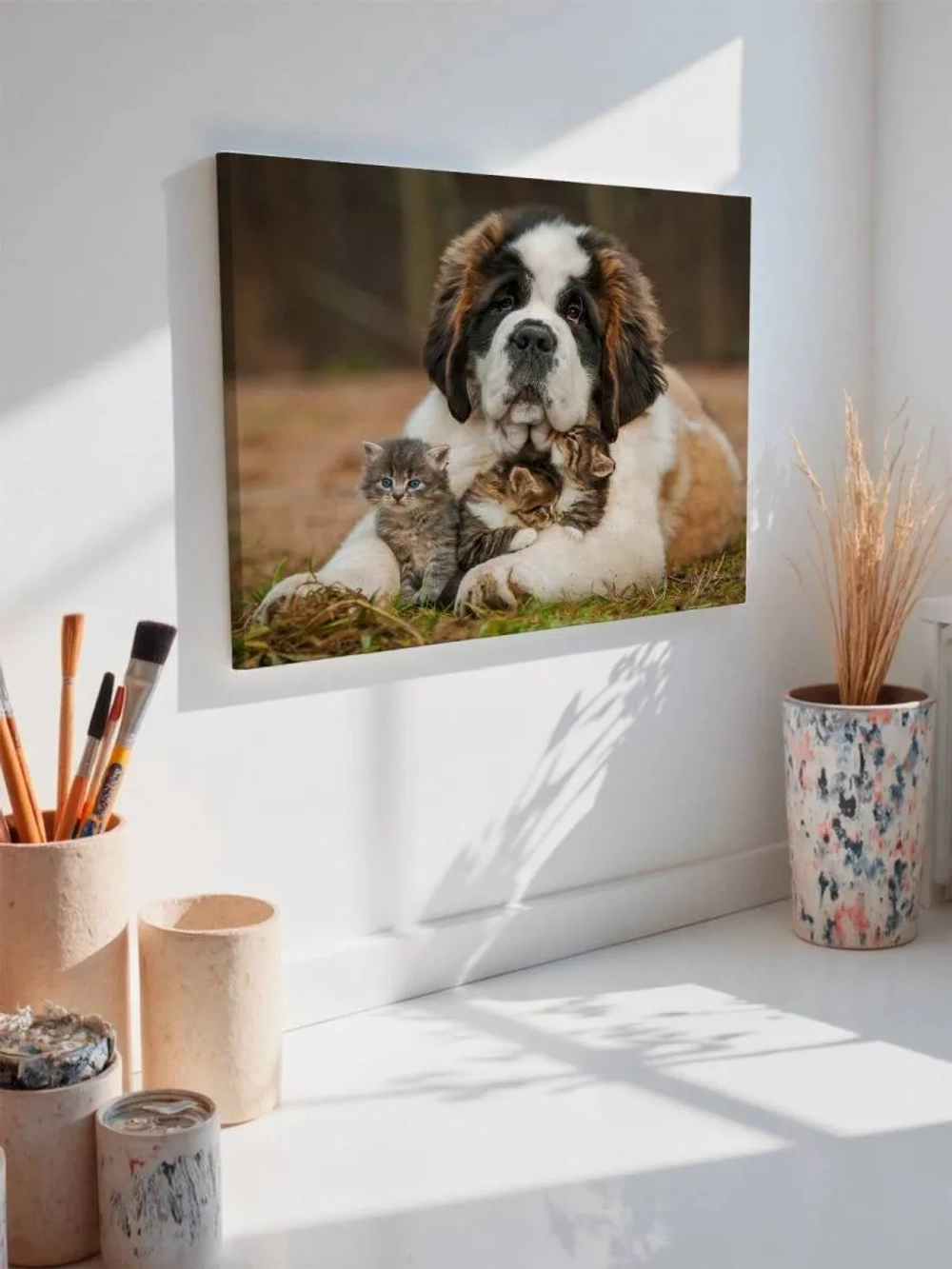 Картина на стену 40 X 50 Сенбернар и котята