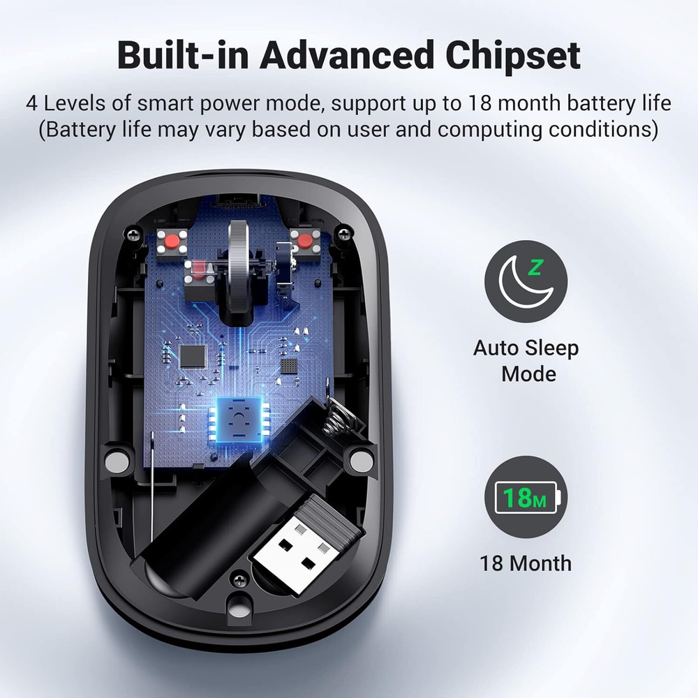 Мышь оптическая беcпроводная MU001 (90372), 2.4 GHz, Black UGREEN 90372