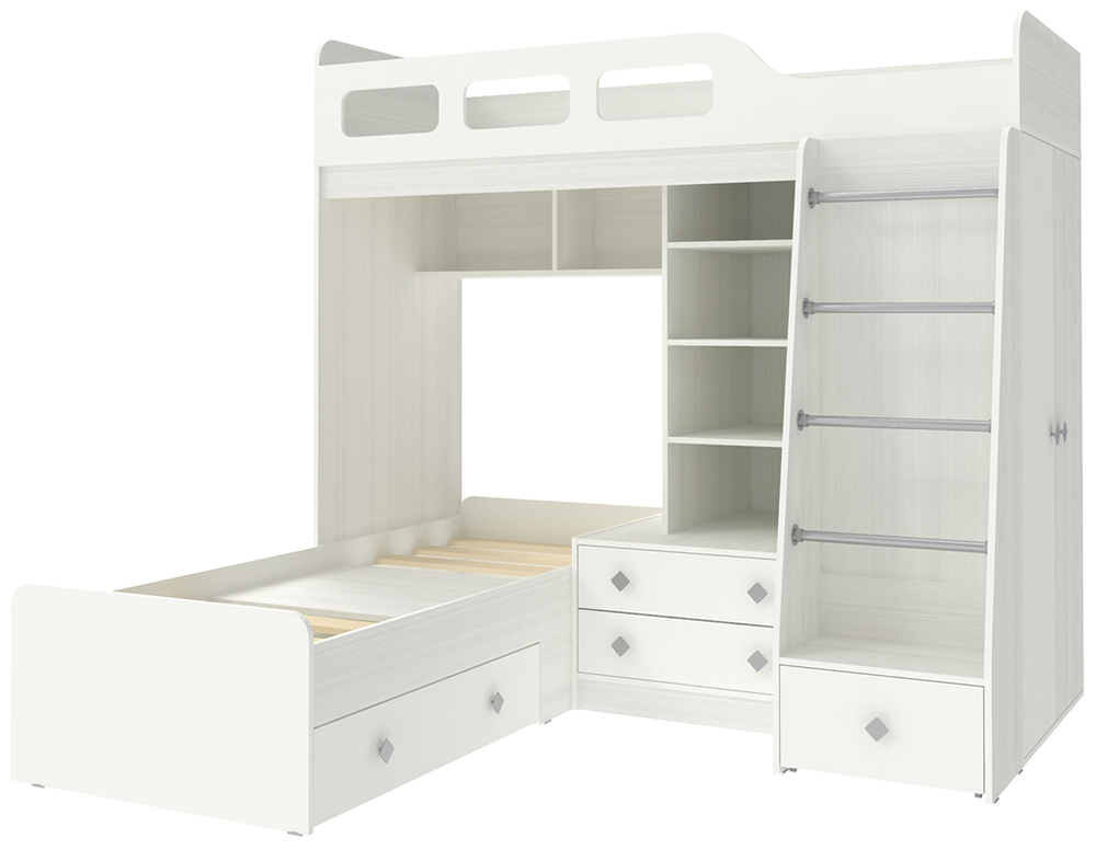 Двухъярусная кровать КарИВи Астра 4 Белое Дерево Белый