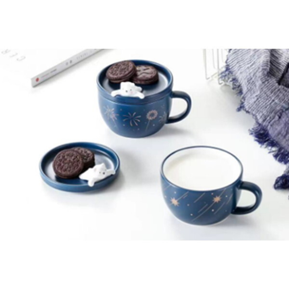 Кружка керамическая 470мл «Новогодний феерверк» с крышкой