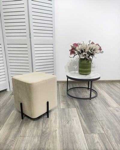 Пуф для гостиной ФЕЛИКС квадратный, бежевый #5, велюр / черный каркас М-City