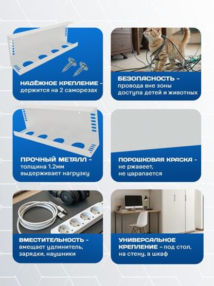 Органайзер для проводов MetaDec Org, держатель для проводов, кабель канал под стол белый