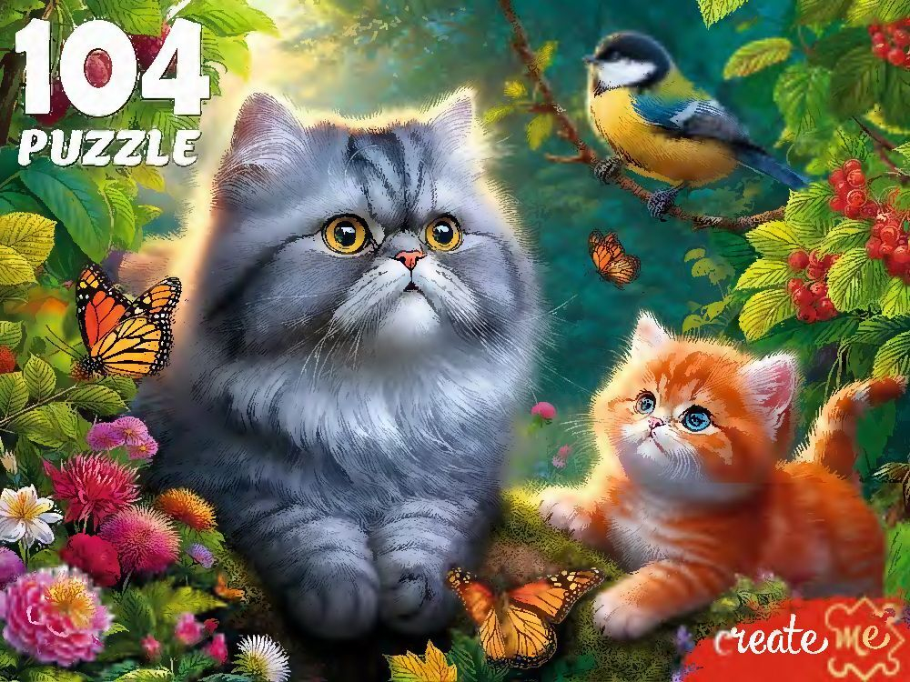 Пазлы 104 элемента 270*330см "Котики с синицей"