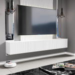 Тумба под телевизор подвесная Белый снег Софт, Паола, 213х35х35,8 см