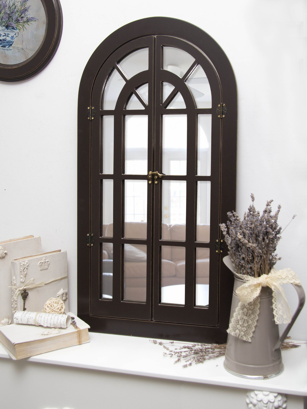 Зеркало на стену интерьерное в раме, фальш-окно "Окно-арка" 77*43 см Elenadecor