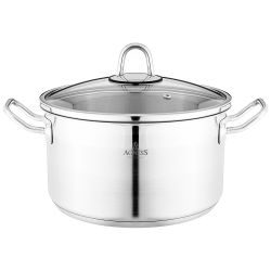 КАСТРЮЛЯ AGNESS 22X12 СМ 4,2 Л ВЫСОКОКАЧЕСТВЕННАЯ НЕРЖ СТАЛЬ 18/10 СО СТЕКЛ.КРЫШКОЙ